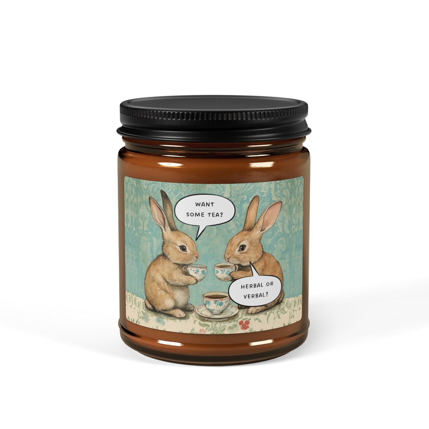 Want Some Tea? Herbal or Verbal? Scented Soy Candle - Amber Jar with Adorable Bunny Design, Home Decor, Gift for Her, Relaxation, Aromatherapy, Easter